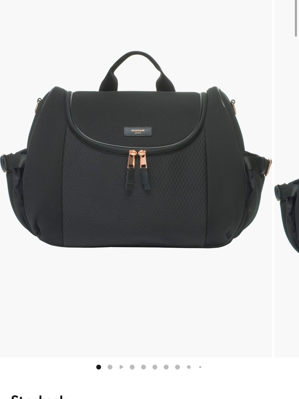 Storksak Black Baby Bag with Rose Gold Hardware